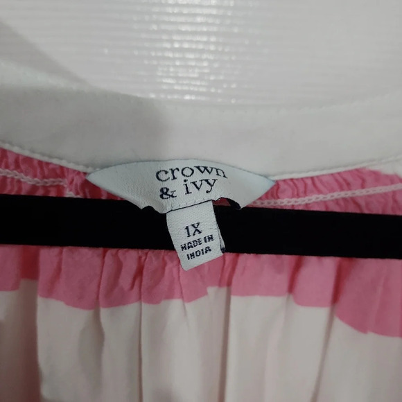 Crown & Ivy Multicolored Striped Peasant Blouse Split Neck in Size 1X - Picture 2 of 9